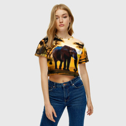Женская футболка Crop-top 3D Слон в саванне - фото 2
