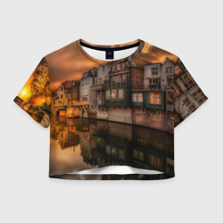Женская футболка Crop-top 3D Городишко при реке