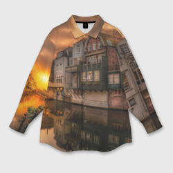 Мужская рубашка oversize 3D Городишко при реке