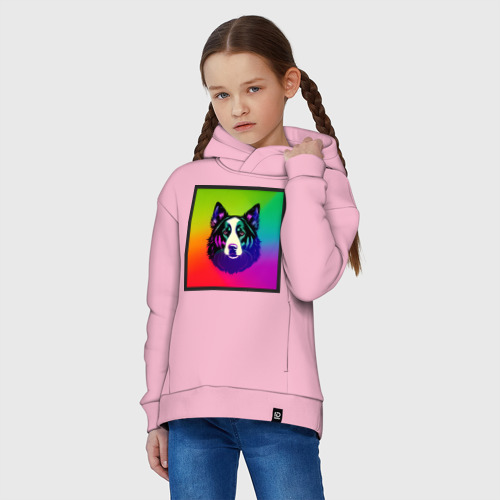 Детское худи Oversize хлопок Неоновая собака: аусси, цвет светло-розовый - фото 3