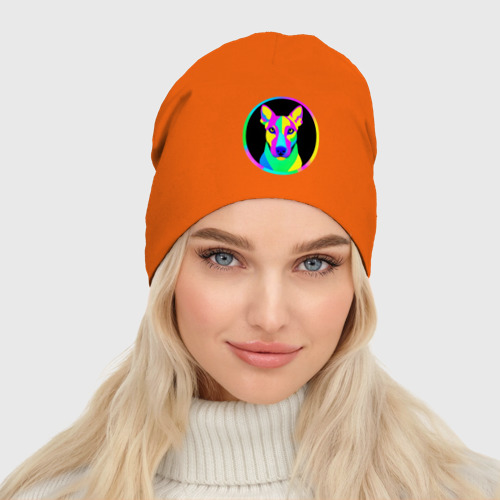 Женская шапка демисезонная Неоновая собака: каролинская овчарка, цвет оранжевый - фото 3
