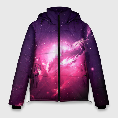 Мужская зимняя куртка 3D с принтом Розовое сияние в космосе, вид спереди #2