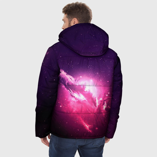 Мужская зимняя куртка 3D с принтом Розовое сияние в космосе, вид сзади #2