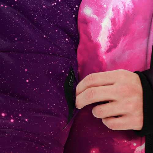 Мужская зимняя куртка 3D с принтом Розовое сияние в космосе, вид сбоку #3