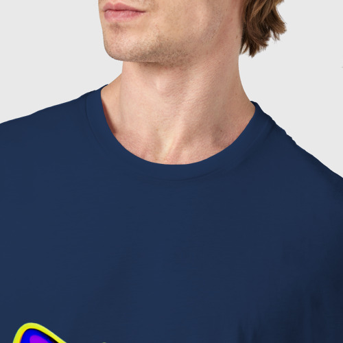 Мужская футболка хлопок Разноцветный неоновый кот, цвет темно-синий - фото 6