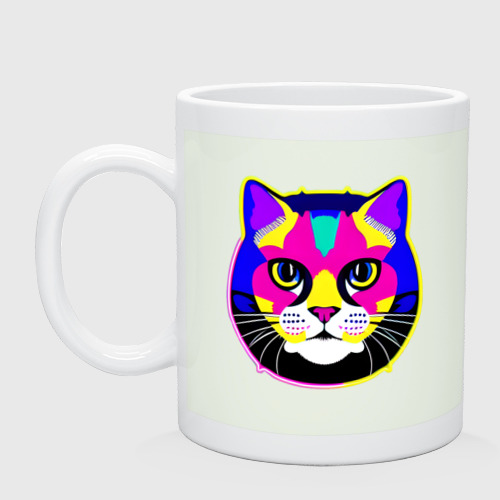Кружка керамическая Разноцветный неоновый кот, цвет фосфор
