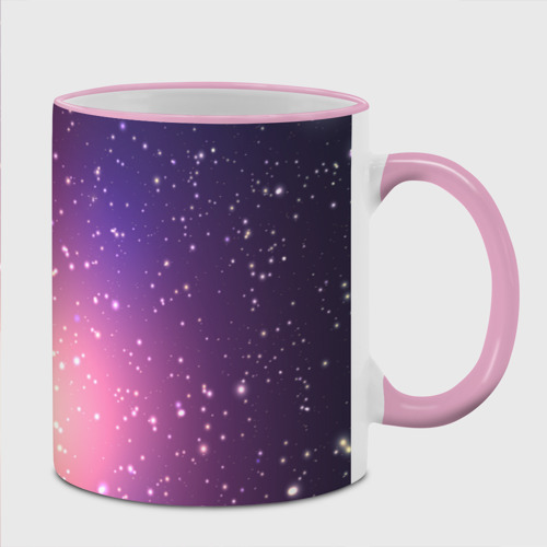 Кружка с полной запечаткой Желто фиолетовое свечение и звезды, цвет Кант розовый