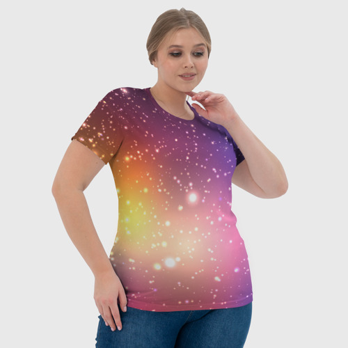 Женская футболка 3D Желто фиолетовое свечение и звезды, цвет 3D печать - фото 6