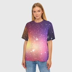 Женская футболка oversize 3D Желто фиолетовое свечение и звезды - фото 2