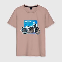 Мужская футболка хлопок Ретро мотоцикл акварелью