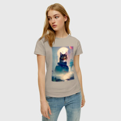Женская футболка хлопок Кот мореход - нейросеть - фото 2