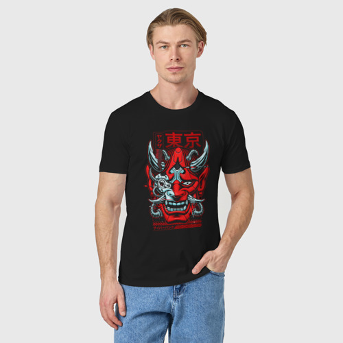 Мужская футболка хлопок с принтом Киберпанк 2077 самурай, фото на моделе #1