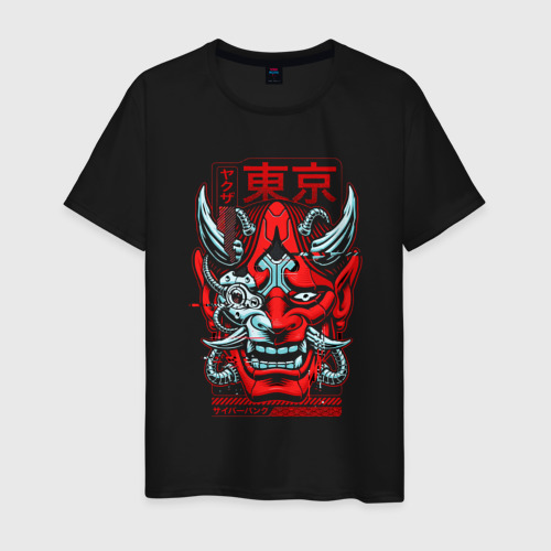 Мужская футболка хлопок с принтом Киберпанк 2077 самурай, вид спереди #2
