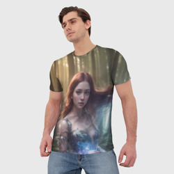 Мужская футболка 3D Девушка в лесу - фото 2