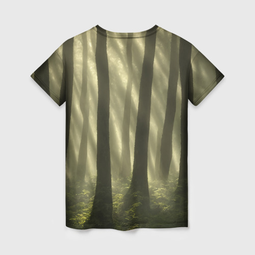 Женская футболка 3D с принтом Девушка в лесу, вид сзади #1