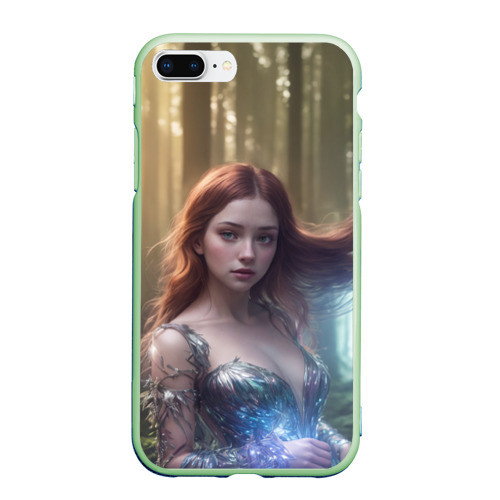 Чехол для iPhone 7Plus/8 Plus матовый с принтом Девушка в лесу, вид спереди #2