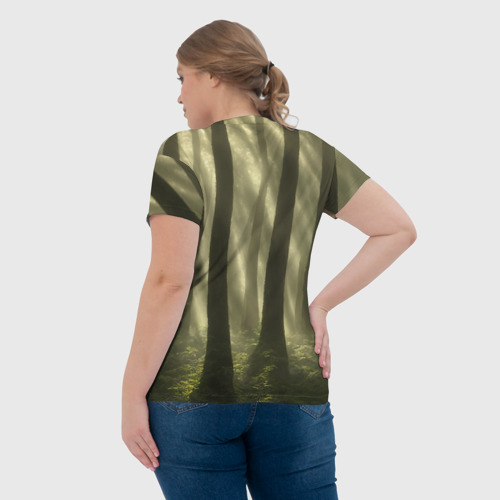 Женская футболка 3D с принтом Девушка в лесу, вид сзади #2