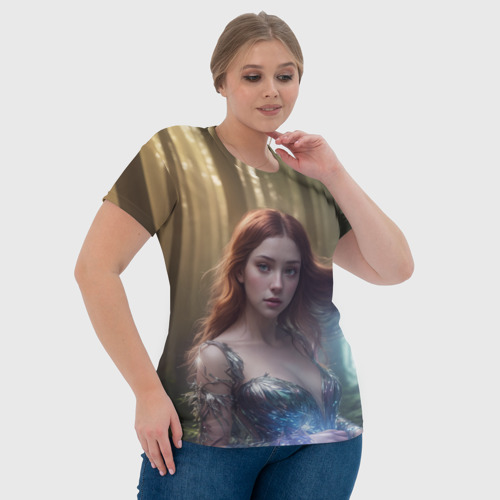 Женская футболка 3D с принтом Девушка в лесу, фото #4