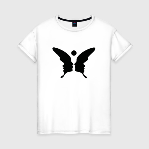 Женская футболка из хлопка с принтом Бабочка обман зрения, вид спереди №1