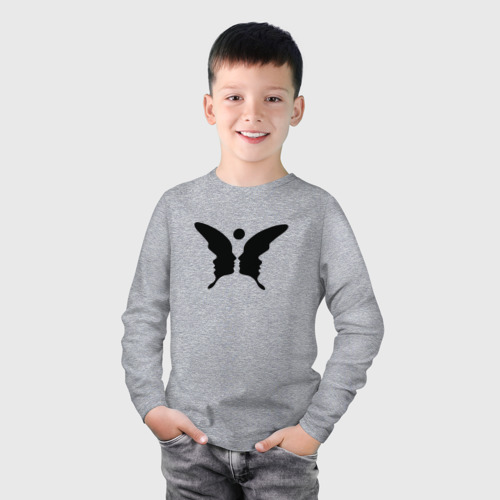Детский лонгслив хлопок с принтом Бабочка обман зрения, фото на моделе #1