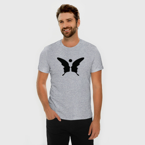 Мужская футболка хлопок Slim Бабочка обман зрения, цвет меланж - фото 3