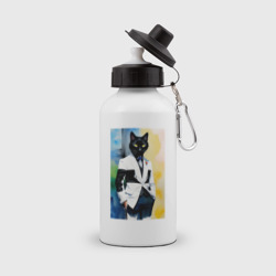 Бутылка спортивная Модный чёрный кот-джентльмен - мем
