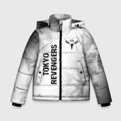 Зимняя куртка для мальчиков 3D Tokyo Revengers glitch на светлом фоне: надпись, символ