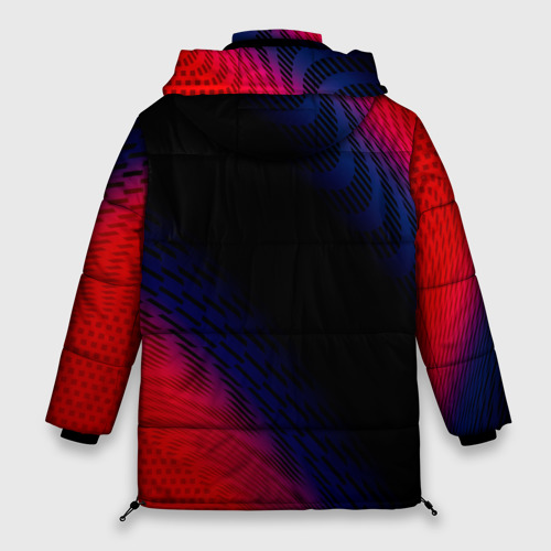 Женская зимняя куртка 3D с принтом Genesis красный карбон, вид сзади #1