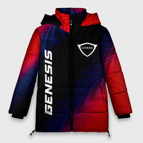 Женская зимняя куртка 3D с принтом Genesis красный карбон, вид спереди #2