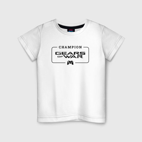 Детская футболка из хлопка с принтом Gears of War gaming champion: рамка с лого и джойстиком, вид спереди №1
