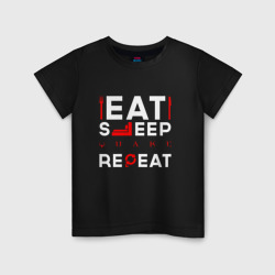 Детская футболка хлопок Надпись eat sleep Quake repeat