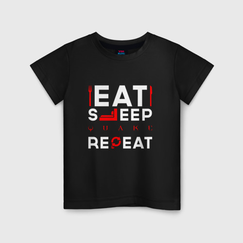 Детская футболка хлопок Надпись eat sleep Quake repeat, цвет черный