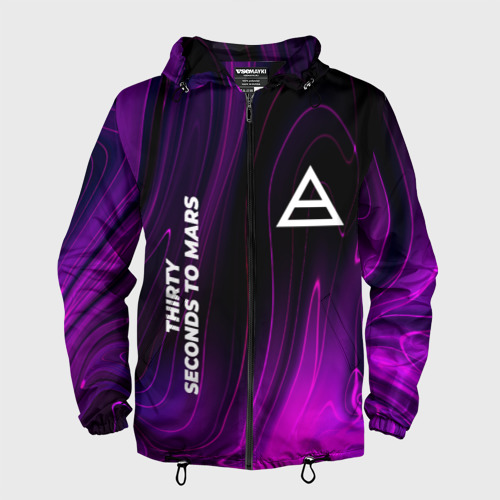 Мужская ветровка 3D Thirty Seconds to Mars violet plasma, цвет черный