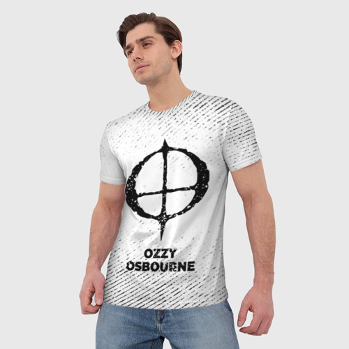Мужская футболка 3D с принтом Ozzy Osbourne с потертостями на светлом фоне, фото на моделе #1