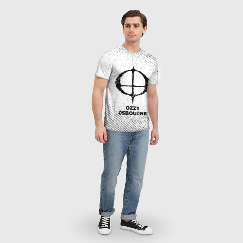 Мужская футболка 3D с принтом Ozzy Osbourne с потертостями на светлом фоне, вид сбоку #3