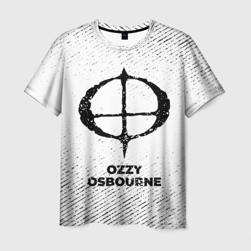 Мужская футболка 3D с принтом Ozzy Osbourne с потертостями на светлом фоне, вид спереди #2