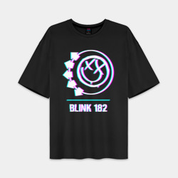 Женская футболка Oversize хлопок premium Blink 182 glitch rock