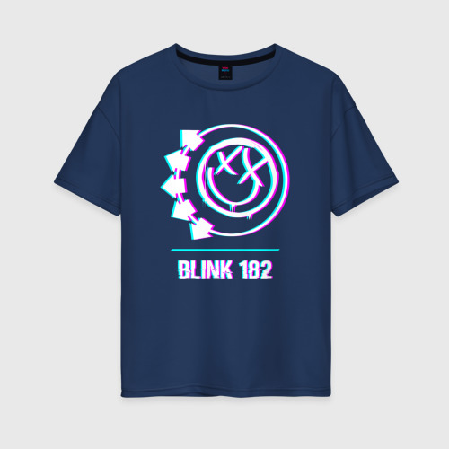 Женская футболка из хлопка оверсайз с принтом Blink 182 glitch rock, вид спереди №1