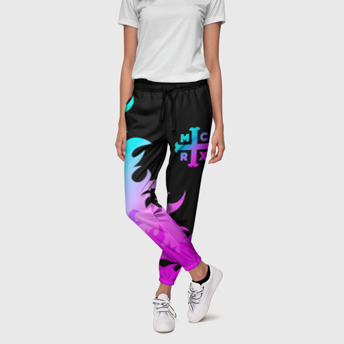 Женские брюки 3D с принтом My Chemical Romance неоновый огонь, фото на моделе #1