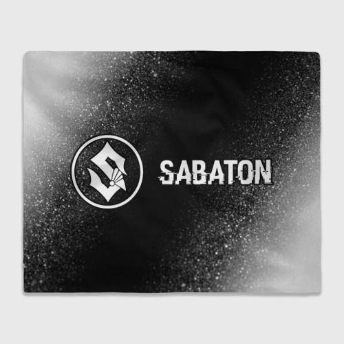 Плед с принтом Sabaton glitch на темном фоне: надпись и символ, вид спереди №1