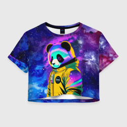 Женская футболка Crop-top 3D Панда-космонавт в космосе - неон