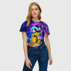 Женская футболка Crop-top 3D Панда-космонавт в космосе - неон - фото 2