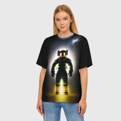 Женская футболка oversize 3D Неоновый космонавт - нейросеть - фото 2