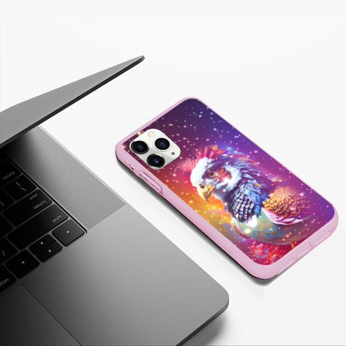 Чехол для iPhone 11 Pro Max матовый Fantastic bird and starry space, цвет розовый - фото 5