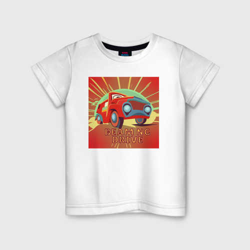 Детская футболка из хлопка с принтом Машина в стиле ретро к игре BeamNG.Drive, вид спереди №1