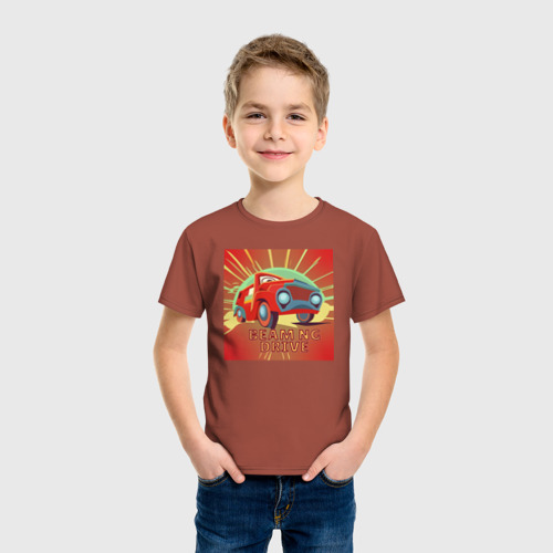 Детская футболка хлопок Машина в стиле ретро к игре BeamNG.Drive, цвет кирпичный - фото 3