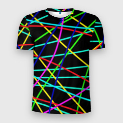Чёрный в яркие цветные линии – Мужская футболка 3D Slim с принтом купить со скидкой в -9%