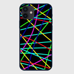 Чёрный в яркие цветные линии – Чехол для iPhone 12 Mini с принтом купить