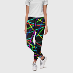 Чёрный в яркие цветные линии – Женские брюки 3D с принтом купить