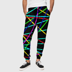 Чёрный в яркие цветные линии – Мужские брюки 3D с принтом купить